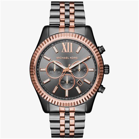 michael kors black 44mm lexington two-tone chronograph watch|michael kors leather watch.